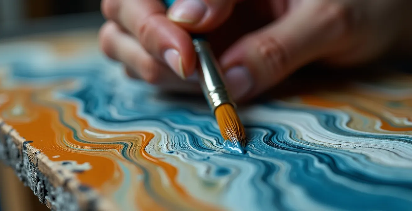 Gros plan macro sur les mains d'un artiste travaillant la matière dans son atelier montréalais