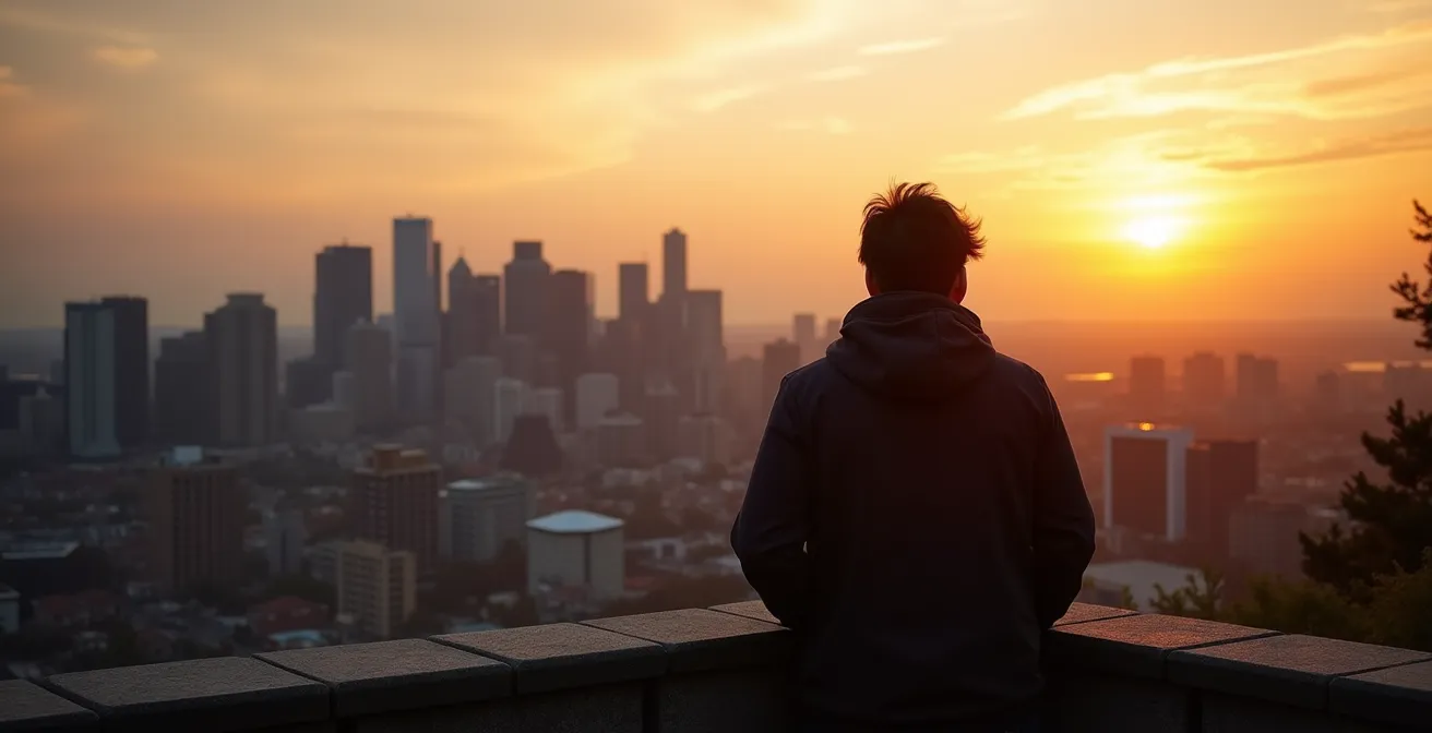 Vue panoramique de Montréal depuis le belvédère Kondiaronk au coucher du soleil