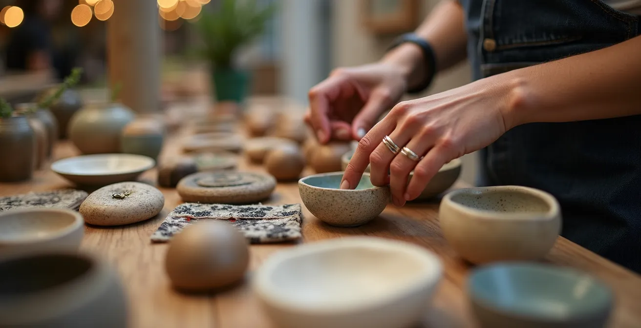 Foule animée lors d'une braderie d'atelier d'artiste à Montréal avec pièces uniques exposées