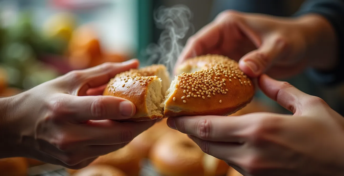 Groupe de touristes goûtant des produits locaux avec un guide au marché Jean-Talon