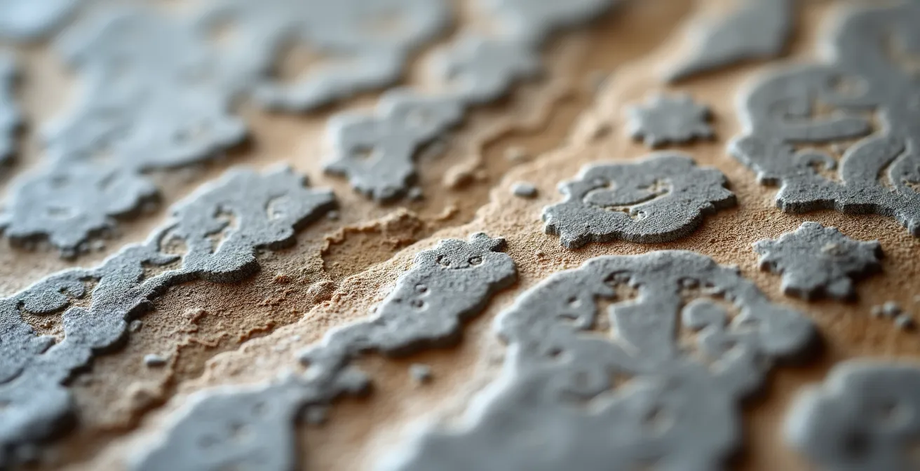 Détail macro de la texture unique de la pierre grise de Montréal avec ses veines caractéristiques