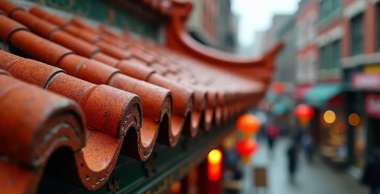 Détails architecturaux et textures du Quartier Chinois de Montréal