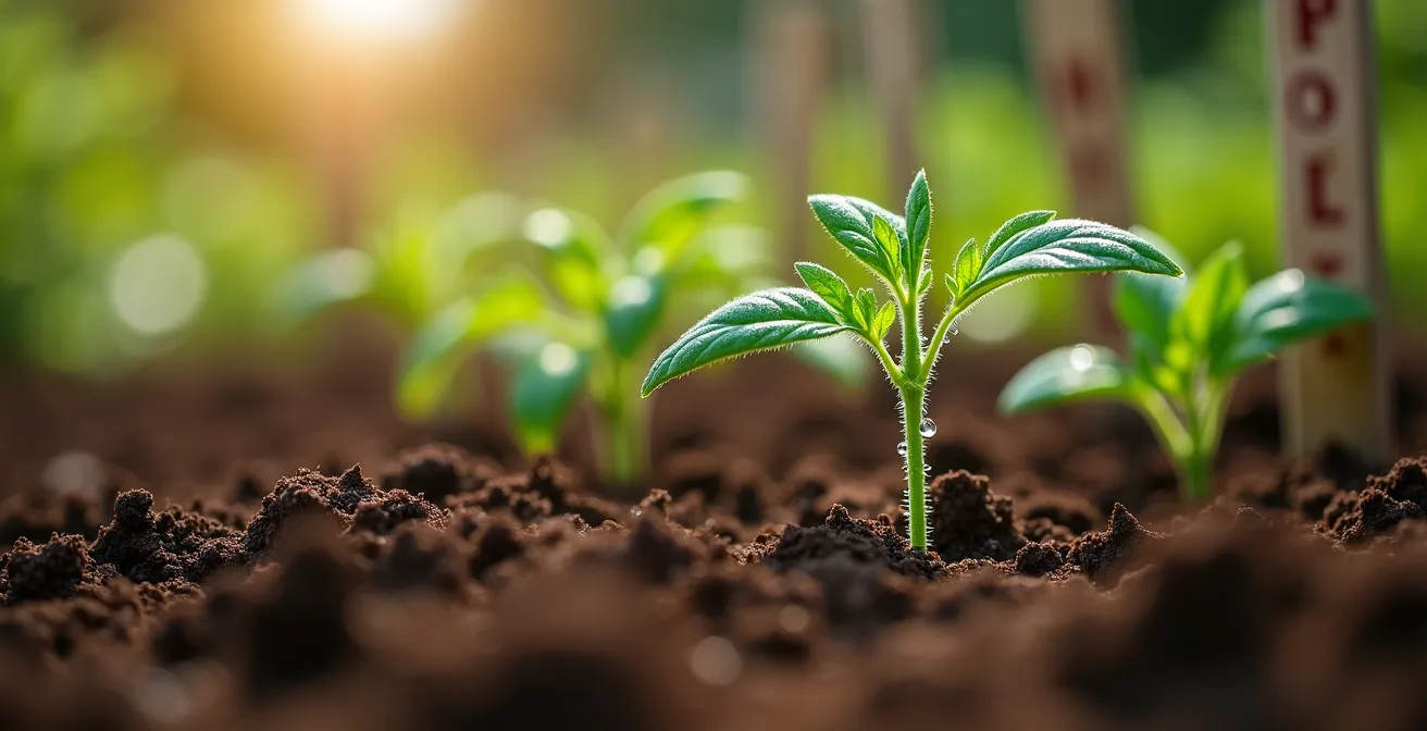 Vue aérienne d'un jardin communautaire avec ses parcelles cultivées et ses allées