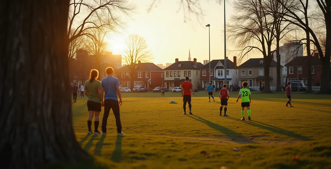 Spectateurs observant un match récréatif dans un parc de Montréal dans une ambiance détendue