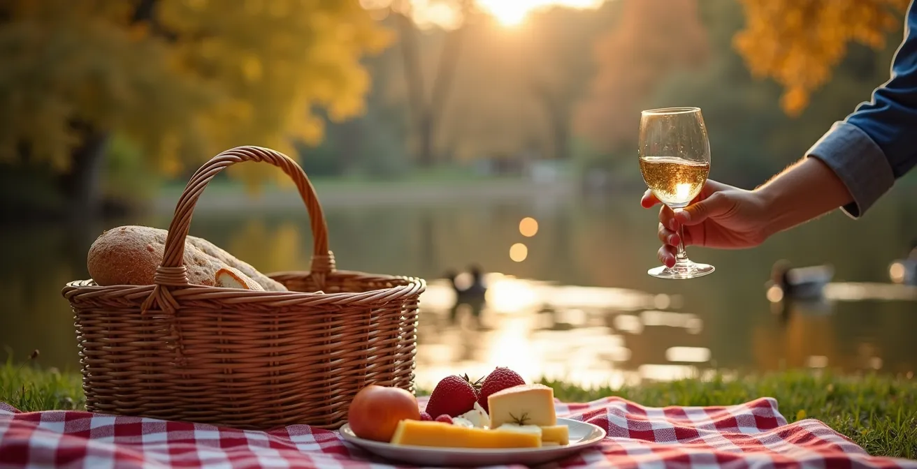 Scène de pique-nique paisible au bord de l'étang du Parc La Fontaine