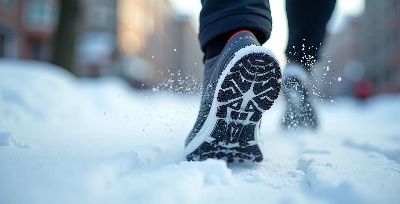 Démonstration de la technique de foulée courte sur neige en milieu urbain hivernal